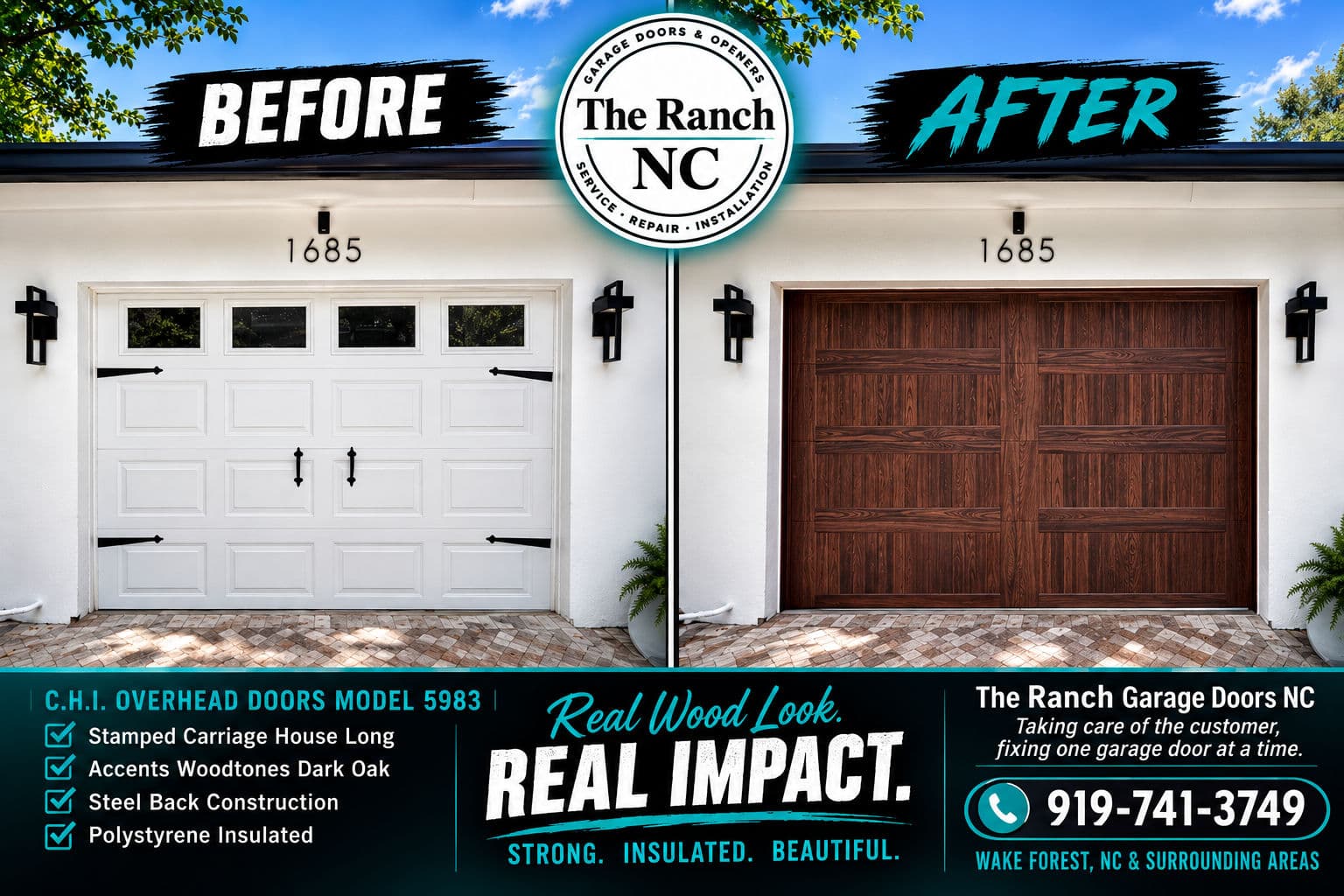 White to Dark Oak - This Garage Door Upgrade Speaks for Itself image