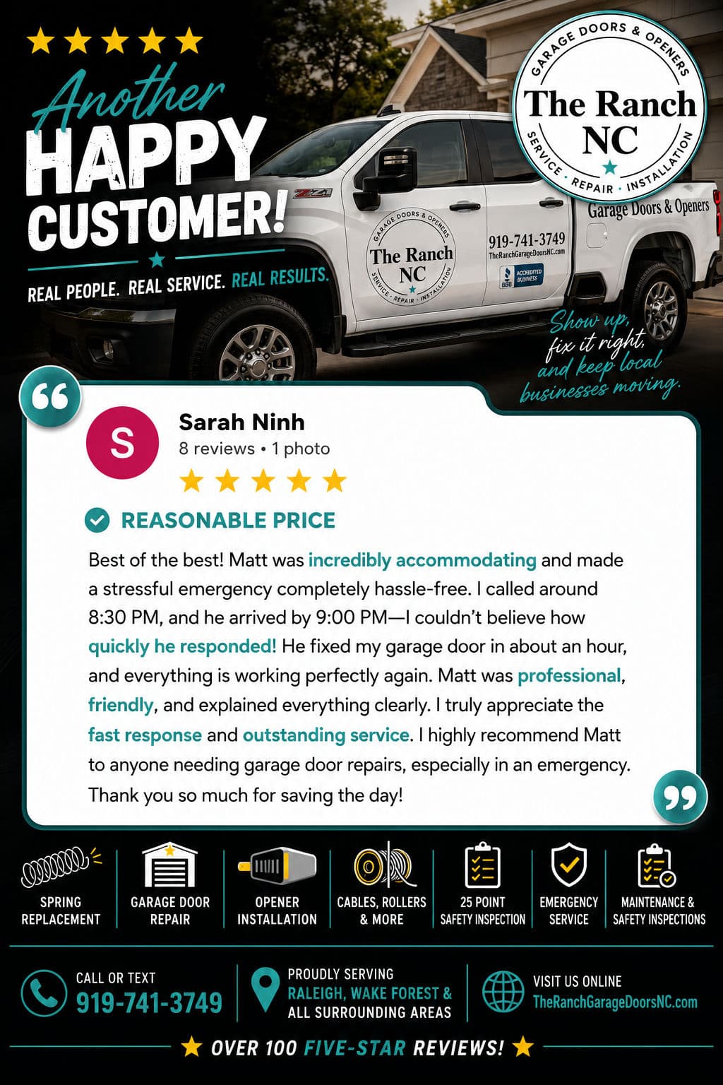 Project 100+ Five-Star Reviews and Counting for The Ranch Garage Doors NC image