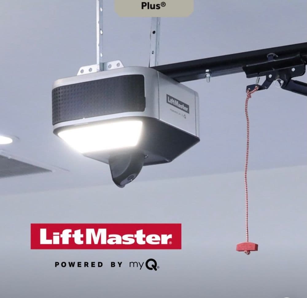 LiftMaster garage door opener with myQ technology, featuring a bright LED light.