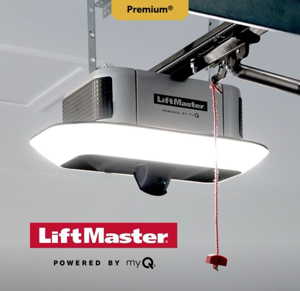 LiftMaster premium garage door opener with myQ technology and integrated lighting.